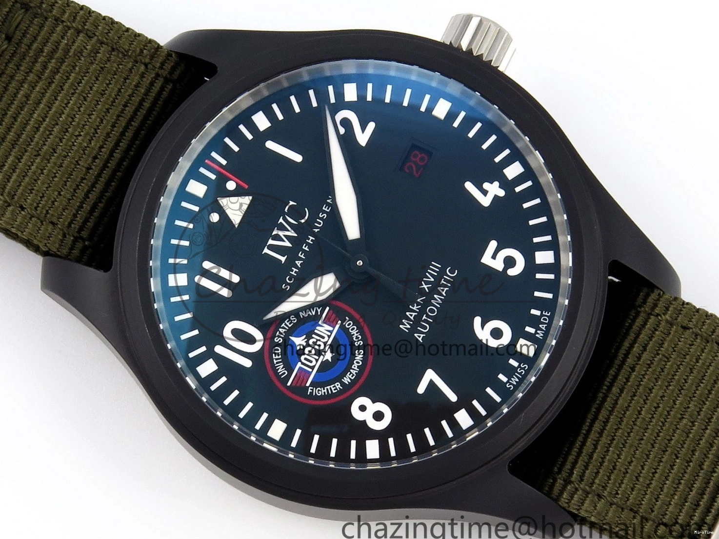 MIROTIME 0519 Mark XVIII Top Gun “SFTI” Black Ceramic IW324712 ZF 1:1 Best Edition on Green Nylon Strap A Tailored 7025